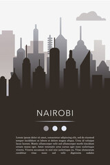 Naklejka premium Nairobi city template for website, presentation, front page, invitation, publication sheet with skyline, landmarks. Vector Kenya image layout, simple and grayscale