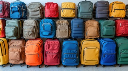Colorful Collection of Backpacks and Suitcases