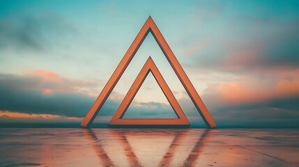 Geometric triangles against sunset sky abstract art outdoor aesthetic wide angle modern design concept