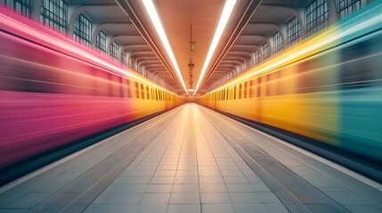 Obraz premium Dynamic subway train motion urban station photography vibrant environment perspective speed and movement
