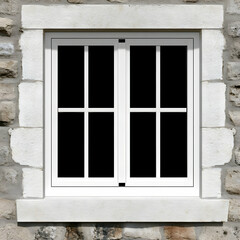 Fototapeta premium Architectural Photo Of A White Window Frame Set In A Rough Stone Wall