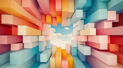 Fototapeta premium Vibrant abstract tunnel digital art studio 3d graphics colorful environment wide angle view creative concept