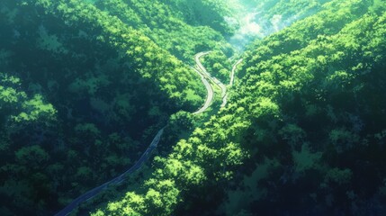 Fototapeta premium Aerial view of a winding mountain road cutting