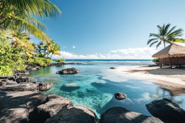 Obraz premium Relaxing beach escape tropical paradise scenic landscape coastal environment serene view midjourney concept