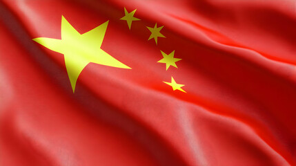Chinese Flag Illustration With Red And Yellow Colors Silk Fabric