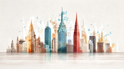 Fototapeta premium Urban skyline art new york city digital illustration modern environment aerial view artistic concept