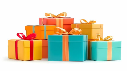 Obraz premium Colorful Stacked Gifts Illustration With Ribbons And Box Isolated on