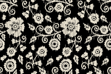 Ikat floral paisley embroidery seamless pattern on background. Ikat ethnic flower oriental pattern traditional. Aztec style abstract vector illustration. design for ikat floral fashion fabric,clothing