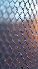 Fototapeta premium Detailed Metal Chain Fence Photo Showing Grid Texture and Silver