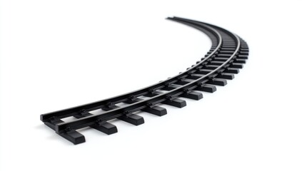 3D black train track going straight to the right, isolated on a white background.