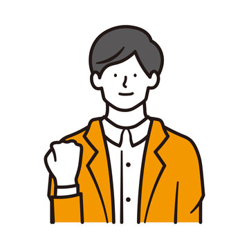 recommend clip art: 笑顔でガッツポーズをするビジネスマンの上半身のイラスト素材
