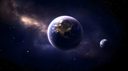 Obraz premium Digital Illustration Of The Earth And Distant Planet In Space With