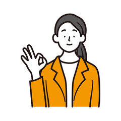 笑顔でOKサインを出すビジネスウーマンの上半身のイラスト素材