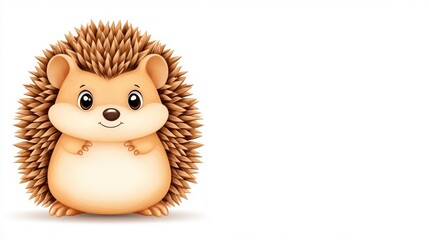 Cute cartoon hedgehog character with spiky fur, round shape, and big eyes isolated on a white background for child-themed designs