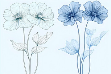 Elegant Blue Floral Illustration Detailed Botanical Artwork