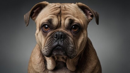 Obraz premium Cute and expressive pug dog with wrinkled face posing against a dark background, showcasing its unique charm and personality.