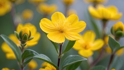 Vibrant yellow wildflowers blooming amidst lush green foliage creating a cheerful garden scene in nature.