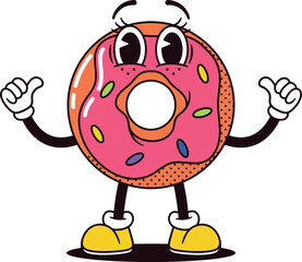 Retro cartoon donut fastfood character