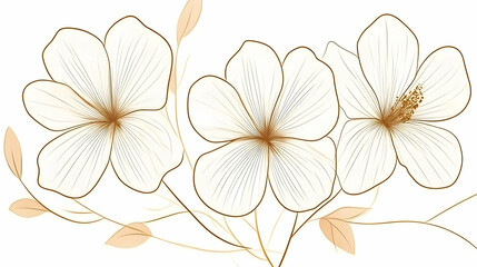 Elegant White Flowers With Gold Outlines Illustration For Natural