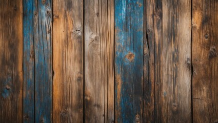 Naklejka premium Rustic wood texture background featuring aged panels with vibrant blue accents for design and decoration purposes.