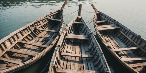Traditional Wooden Fishing Boats Moored on Calm Water with Clear Space for Text or Advertisements