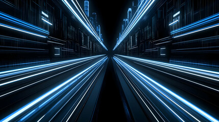 Futuristic Digital Tunnel Illustration With Blue Lights and Cyber