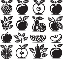 vector set of apples, vector set of apple silhouette vector icon black and white