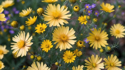 Vibrant Yellow Mexican Aster Flowers in Bloom Offering a Bright and Cheerful Floral Display in Nature's Garden