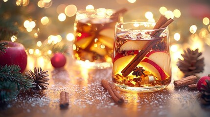 Festive Apple Cider Cocktails on Wooden Table