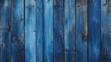 Fototapeta premium Denim blue wooden fence panels with a weathered texture creating a rustic and natural background for various design applications.