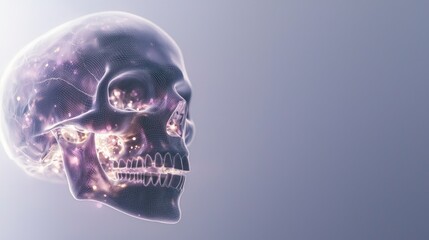 AI Generated Skull  Abstract Mesh  Glowing Particles   Transparent Background