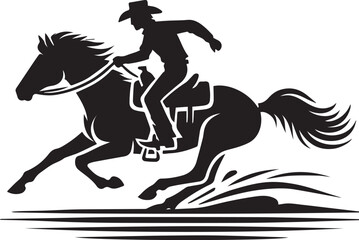 Obraz premium horse and rider, cowboy horse silhouette vector icon black and white eps file