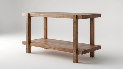 Wooden shelf table with minimalist design and two-tier storage, isolated on a white background, perfect for modern interior styling.