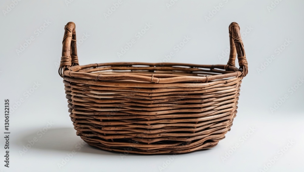 Poster handmade wicker basket full view isolated on white background with space for text or design elements
