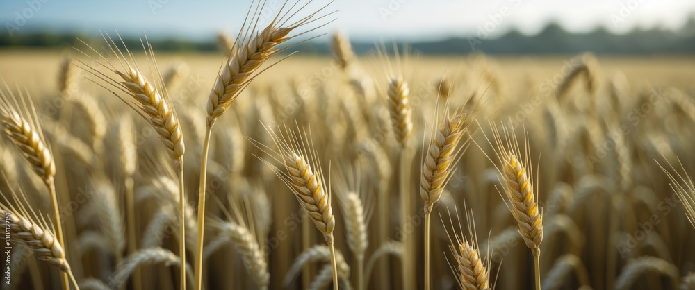Poster wheat field close-up young shoots in selective focus beautiful background with copy space for text a