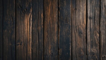 Naklejka premium Dark weathered wooden background with rich textures highlighting natural knots and grooves for rustic design concepts and backgrounds.
