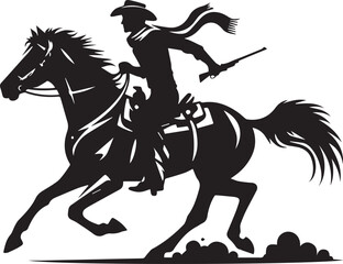 horse and rider, cowboy horse silhouette vector icon black and white eps file
