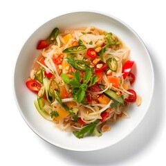 Flavorful Thai Green Papaya Salad Served on White Plate or Bowl