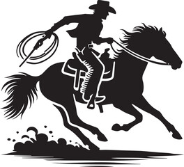 horse and rider, cowboy horse silhouette vector icon black and white eps file