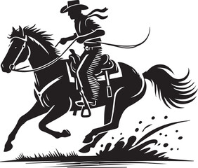 Fototapeta premium horse and rider, cowboy horse silhouette vector icon black and white eps file