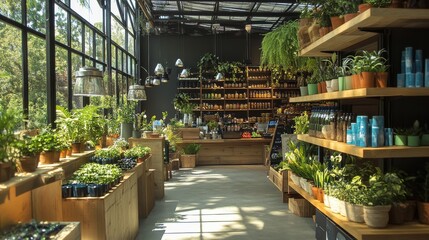 A vibrant marketplace promoting trendy topics in climate change, with eco-friendly products and innovative solutions