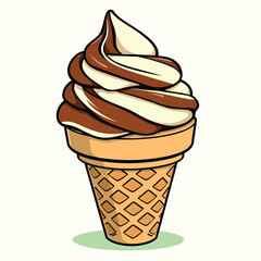 Hand drawn ice cream cone with pink and chocolate color icing