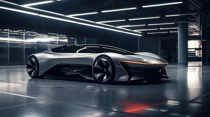 Futuristic electric vehicle concept with sleek design and vibrant lighting accents