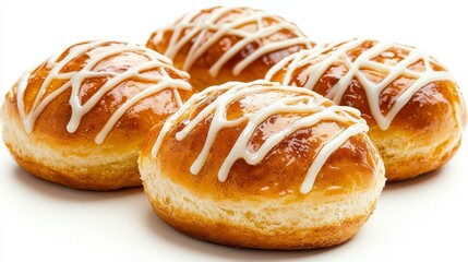 Indulge in the Sweet Delight of Delicious Donuts A Close-Up of Four Glazed Treats Savor the Temptation of Fluffy Dough and Irresistible Icing, Perfect for Breakfast, Dessert, or a Special Treat