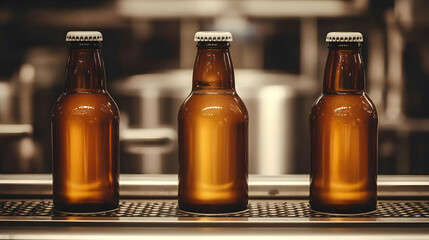 Photo of Brown Beer Bottles On Conveyor Line In Production Factory