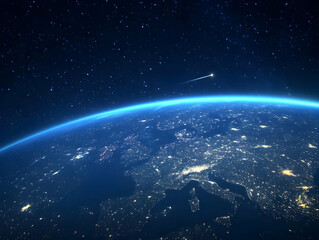 Obraz premium Photo Of Earth From Space Illustrating Blue Planet Surface With