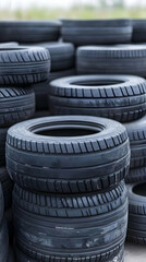 Photo Of Stacked Black Tires In Detail Industrial Background Close Up