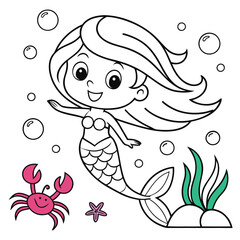 Underwater Adventure Mermaid Coloring Page for Children