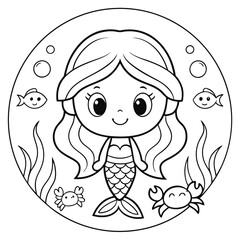 Printable Mermaid Coloring Sheet with Ocean Creatures