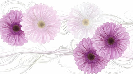 Pink And Purple Gerbera Flowers Illustration On White Background